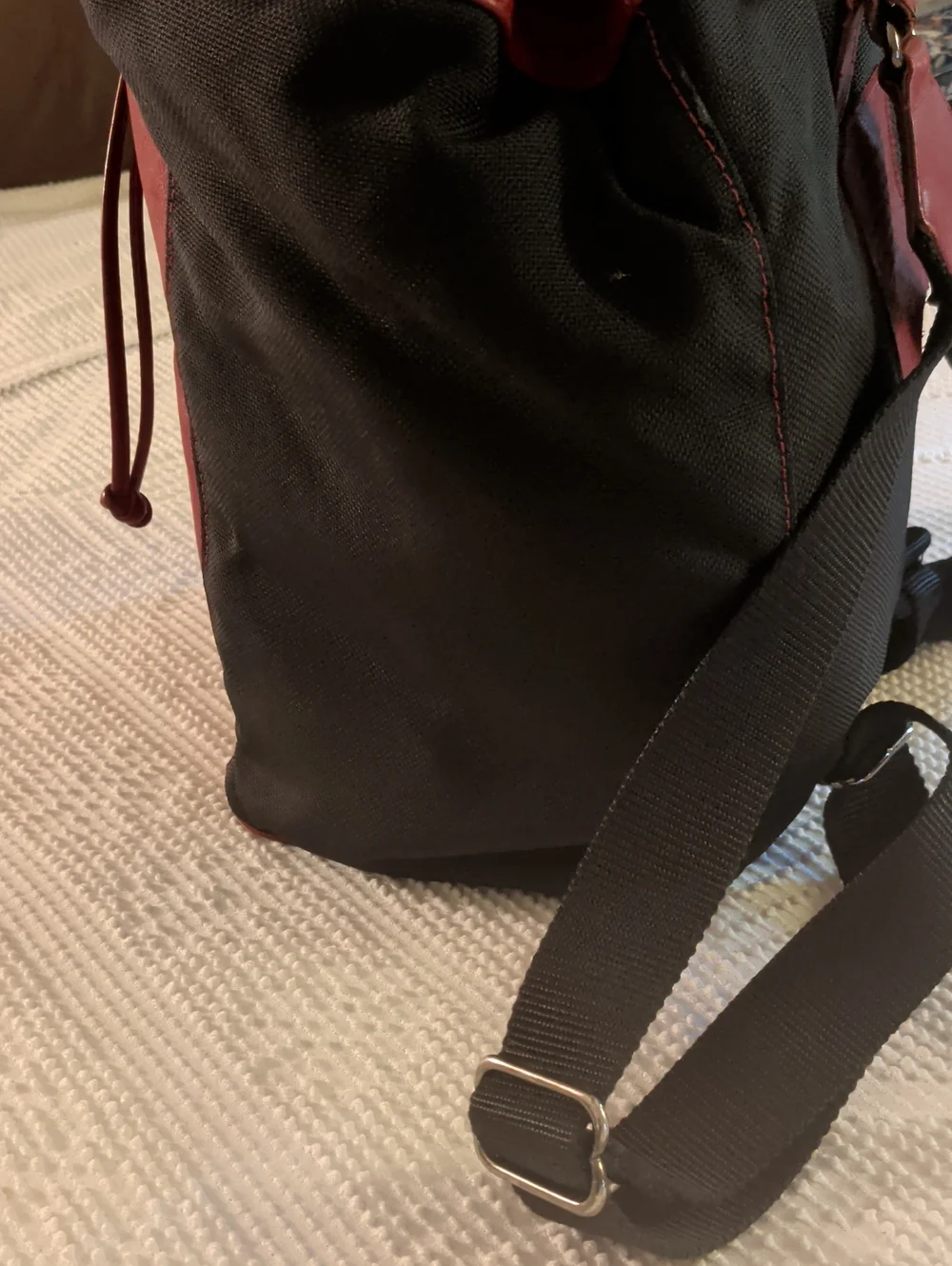 Coach Red Leather & Black Canvas Backpack - Stylish Everyday Bag